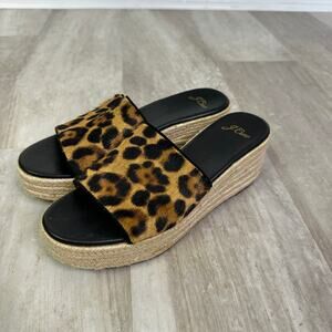 J.Crew Wedge heel slide sandals in leopard calf hair Size 7